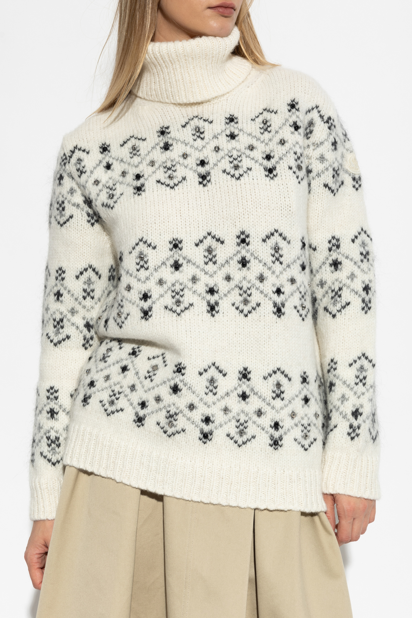 MONCLER アイボリー サマーニット Moncler Sweater with Embroidered Logo | Women's | Vitkac